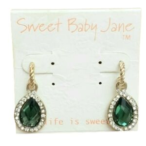 Nwt Sweet Baby Jane Mermaid Green Stone With Rhinestones Post Earrings